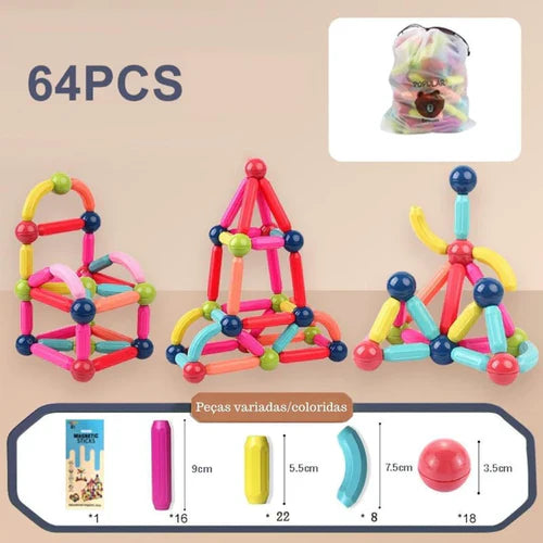 CONSTRU KIDS - BLOCOS DE CONSTRUÇÃO MAGNÉTICOS INFANTIL [64 PEÇAS + 24 DE BRINDE]