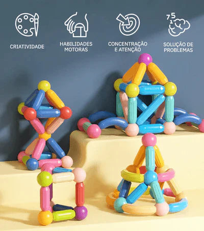 CONSTRU KIDS - BLOCOS DE CONSTRUÇÃO MAGNÉTICOS INFANTIL [64 PEÇAS + 24 DE BRINDE]